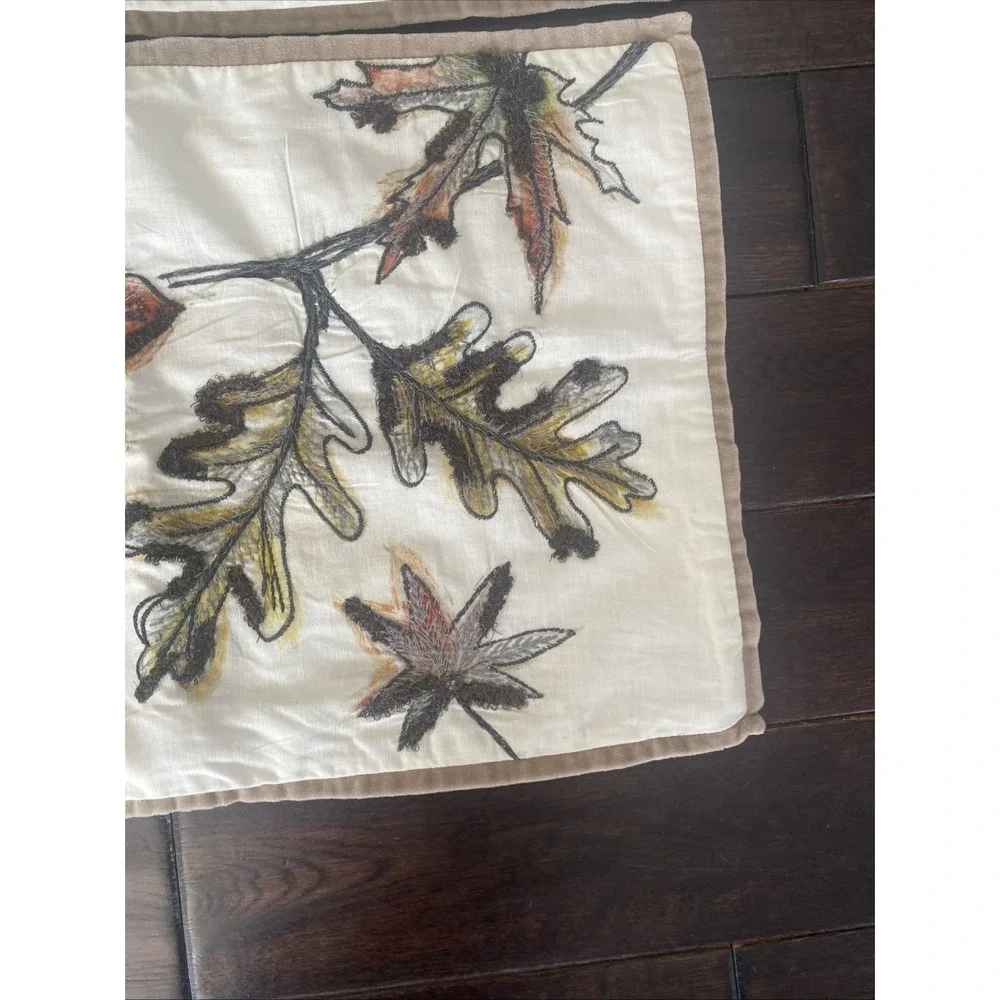 Pottery Barn Watercolor Embroidered Leaves Set Of 2 Lumber Pillow Covers Fall